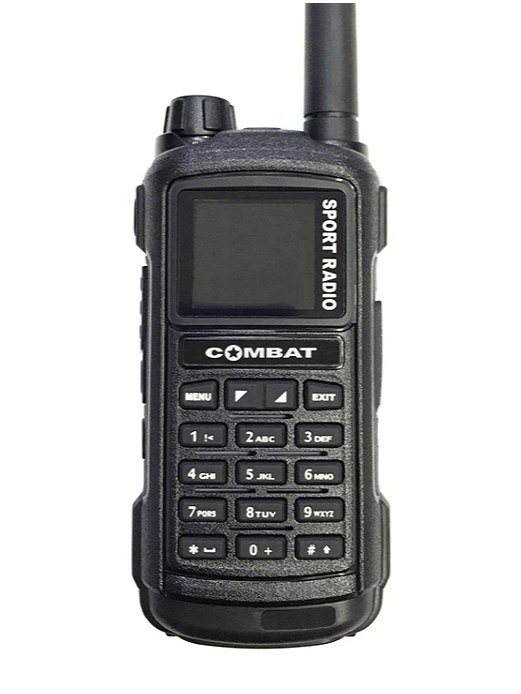 Рация КОМБАТ T-34 СПОРТ до 6-8 Ватт, 130-520 МГц VHF+UHF, 2000мА, USB зарядка, 128 каналов, IP67 влаго-защита, две PTT, сканер частот, фонарь, черная